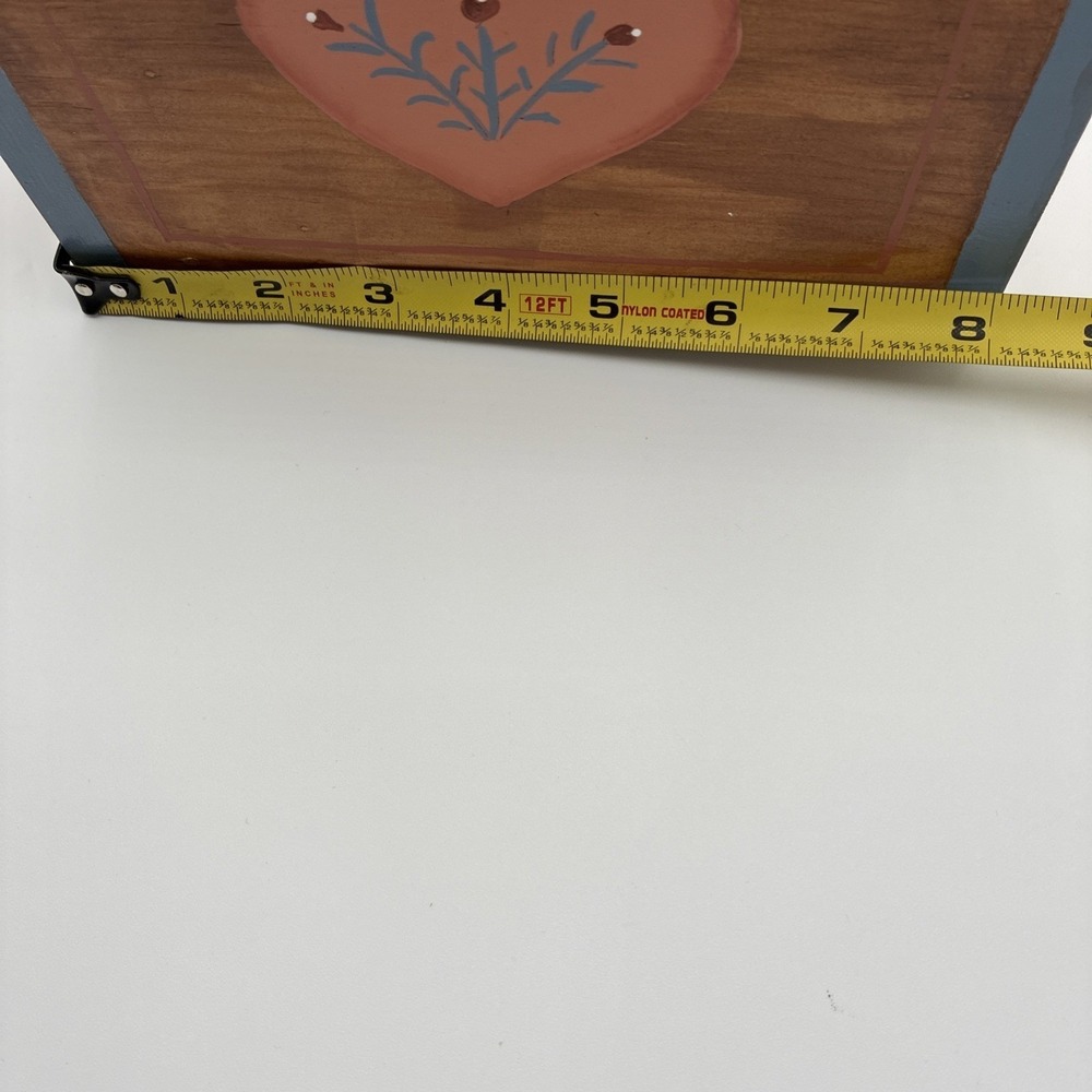 Vtg Hand Painted Wooden Caddy Folk Art Heart Duck Country craft Organizer Blue - Picture 7 of 15